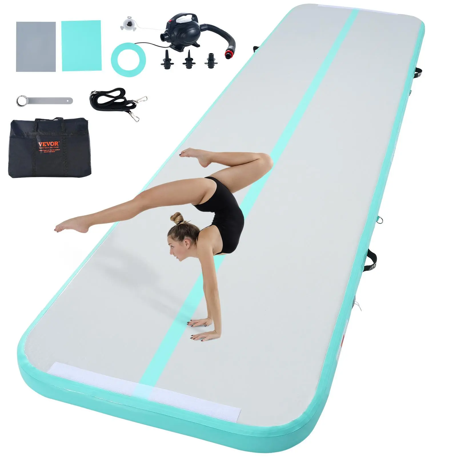 【Summerfinds】VEVOR Gymnastics Air Mat,  4 inch Thickness Inflatable Gymnastics Tumbling Mat, Tumble Track with Electric Pump, Training Mats for Home Use/Gym/Yoga/Cheerleading/Beach/Park/Water