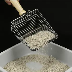 2 in 1 Stainless Steel Cat Litter Scoop,  1 Count Pet Litter Shovel with Handle, Multifunctional Pet Litter Cleaning Tool, Pet Supplies, Litter Box