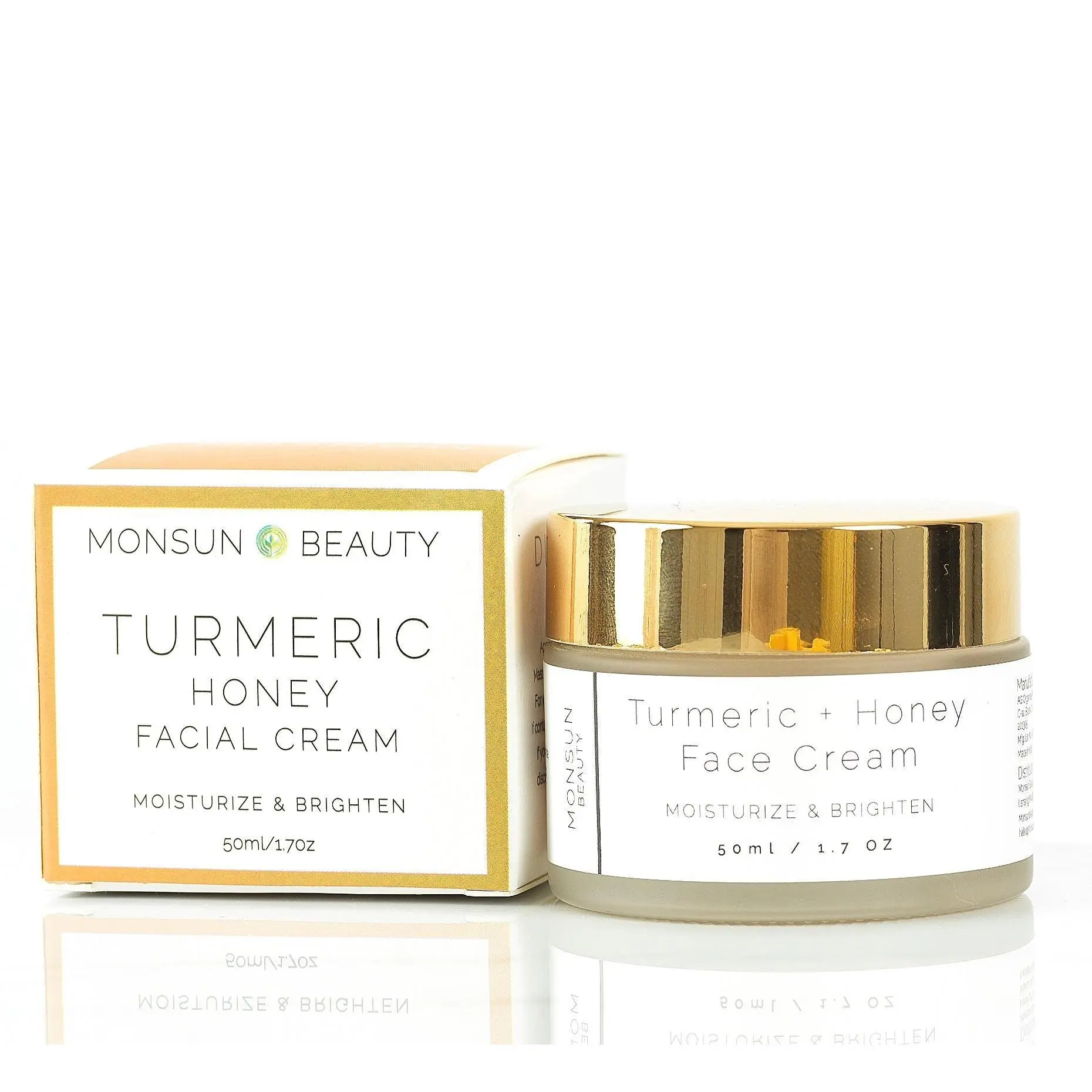 Vegan Turmeric & Honey Face Cream - Brightening, Hydrating Daily Skin Moisturizer with Green Tea, Bakuchi Oil for All Skin Types, 50g (hydrate formula included), Daily Skin Moisturizing