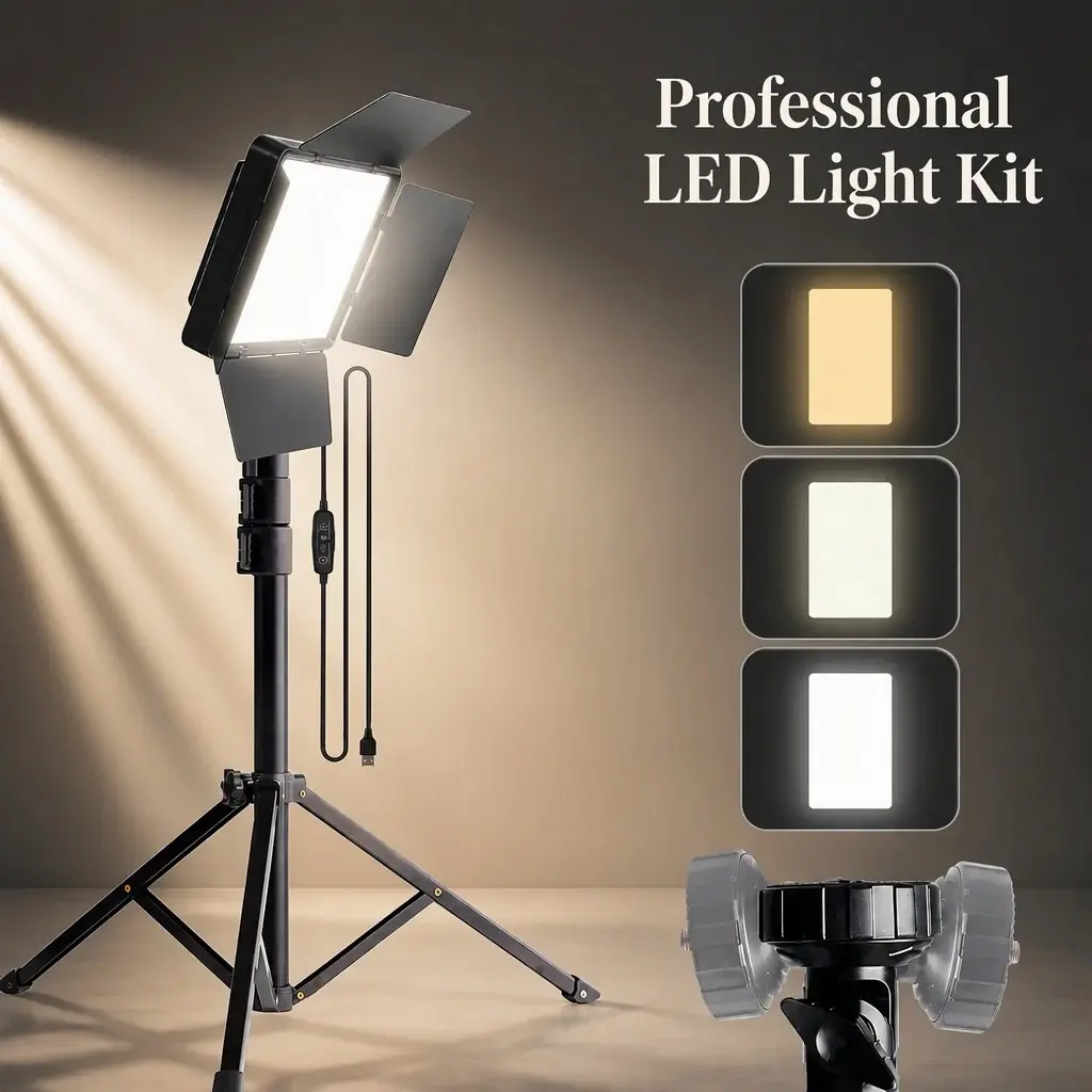 Adjustable 10 inch LED Fill Light with 63 inch Tripod, Portable Studio Lighting for Live Streaming, Makeup, USB Powered, Convenient And Durable