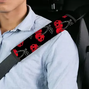 Two-piece cherry skull car seat belt covers, with gothic-style cherry skull pattern, universal design, soft and fashionable car interior accessories, multi-functional seat belt protection covers, Car Accessory
