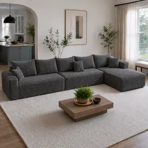 【3 Package Shipping】MomoHaus 164'' Big L-Shape Cloud Sectional Couch, L-Shape Couch with Deep Seat, Sectional Couches for Living Room, Upholstered Living Room Sofa, No Assembly Required, Black, Left Chaise, Corduroy Fabri l-shaped