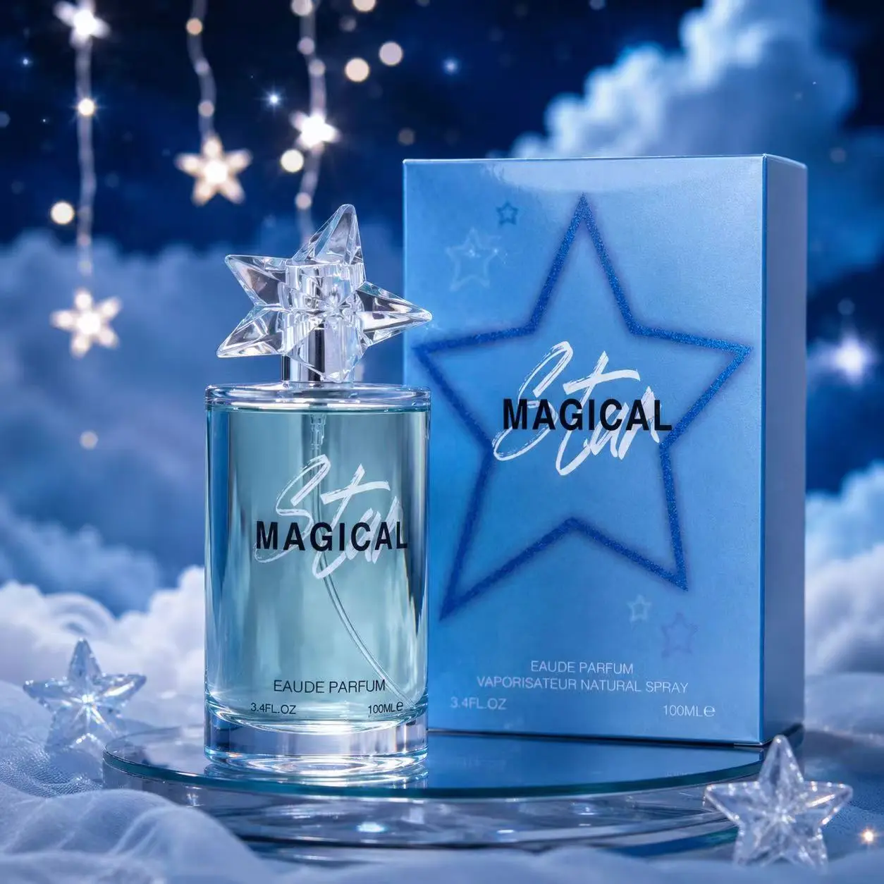 MAGICAL STAR LUCKY Eau de Parfum, 3.4 Fl. Oz. (100ml) - Sparkling Floral Scent for Good Fortune, Women's Spray, Ideal Gift with Facet-Cut Star Cap Symbol of Good Fortune for Women