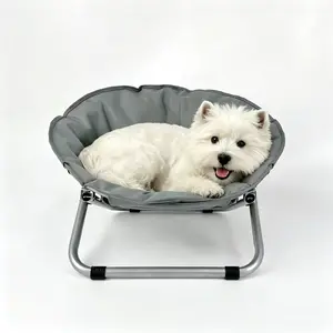 Folding Pet Moon Chair, Elevated Dog Cat Bed, Portable Raised Sofa Bed with Sturdy Metal Frame, Indoor Outdoor Travel Pet Bed for Small Dogs Cats