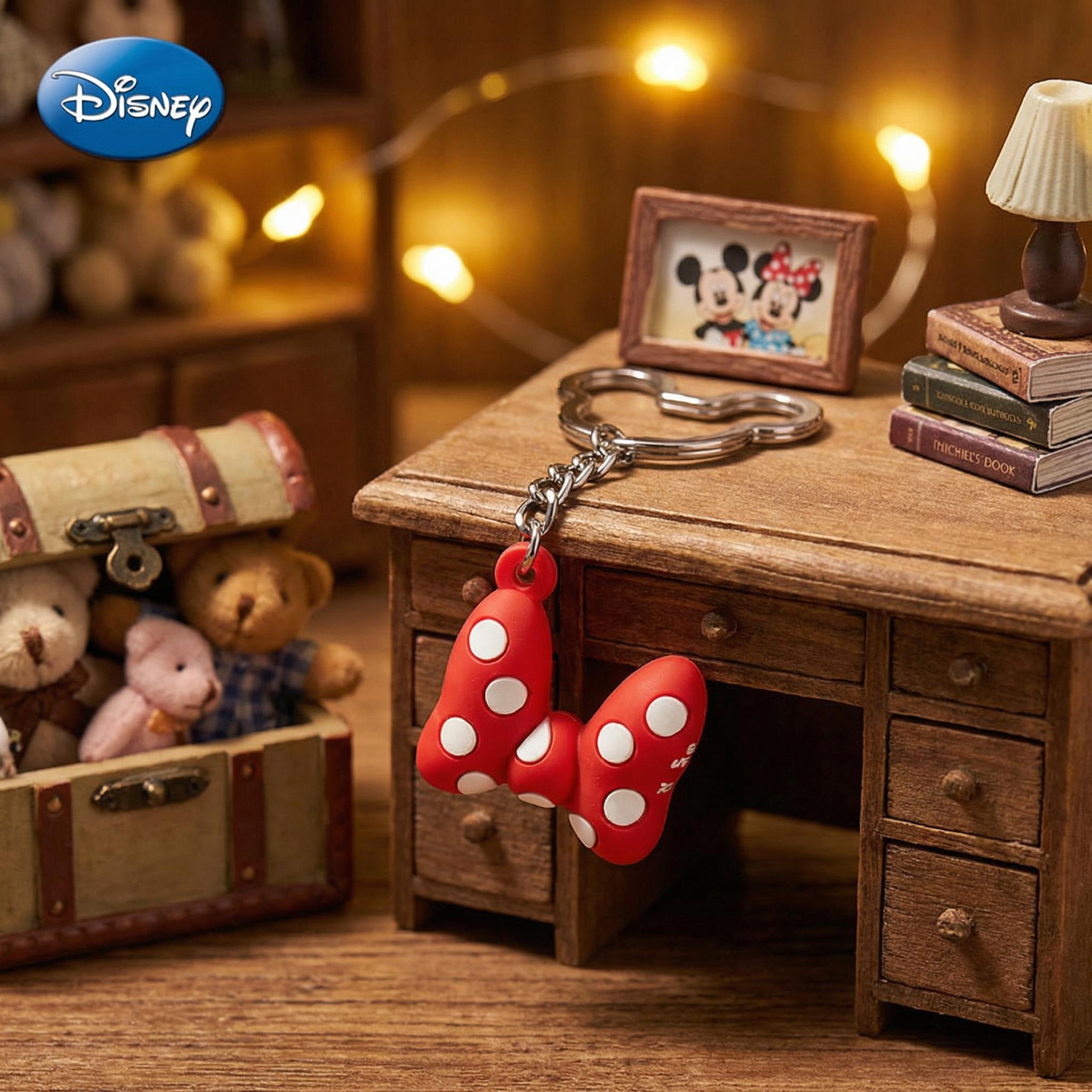 Disney Mickey PVC Keychain 1PC Official License Bag Clip Bowknot Style Charms Anime Figure Collector Keyring Backpack Decor Durable PVC Soft Rubber Gift