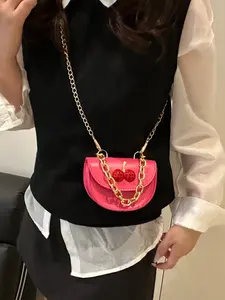 Mini Crossbody Chain Bag, Magnetic Cherry Decoration, Colorful Options, Casual Style, All Seasons Use, Flip Cover Wallet, Handbag Shoulder Purse, Casual Trendy Purses, Crossbody Bags
