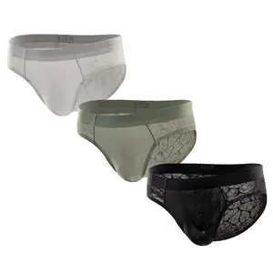 Men's Ultra-Thin Lace Mesh Briefs 3-Pack - Breathable Scented Summer Underwear with Floral Oil Anti-Odor Cooling Comfort