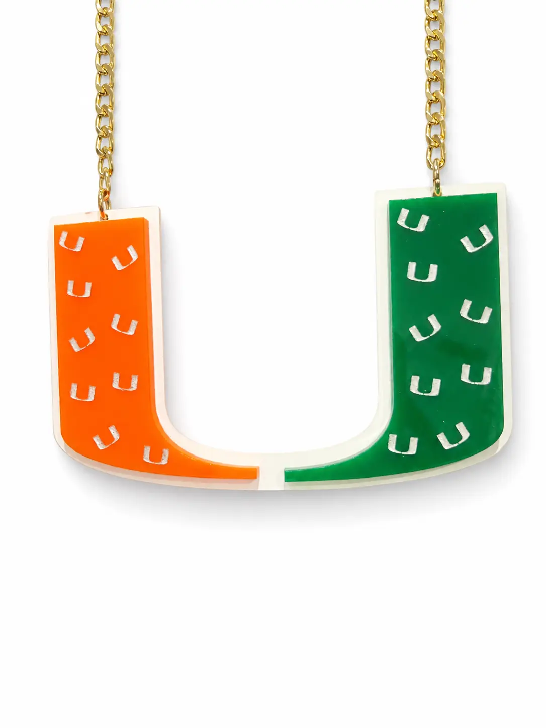 Custom Orange & Green Acrylic Fan Chain – Sports Inspired Pendant Necklace