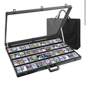 Card Display Case Aluminum Trade Show Display Case Large Portable Trading with Lock for Collectibles, Sports Cards. 34IN x 22IN - Black