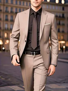 Men's 2pcs Slim-Fit Suit Set - Deep Burgundy (Navy-Like) Maroon Wedding & Business Formal Wear, Tailored Jacket & Business Suit Pants with Collar, All-Season Luxury Suit for Parties, Prom, Corporate Events