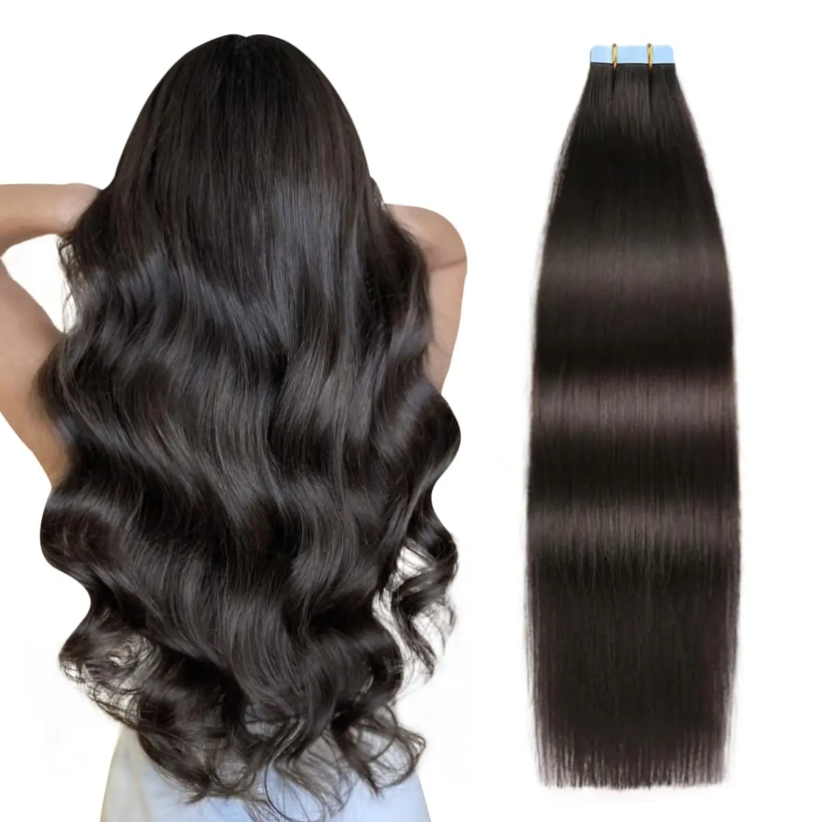SUYYA Tape in Hair Extensions, Natural Straight Remy Human Hair for an HD Seamless Part, 1B Natural Match, Salon Quality, 20 Pieces, 12-28 Inches, Tape In Extensions, Remy Hair Extensions