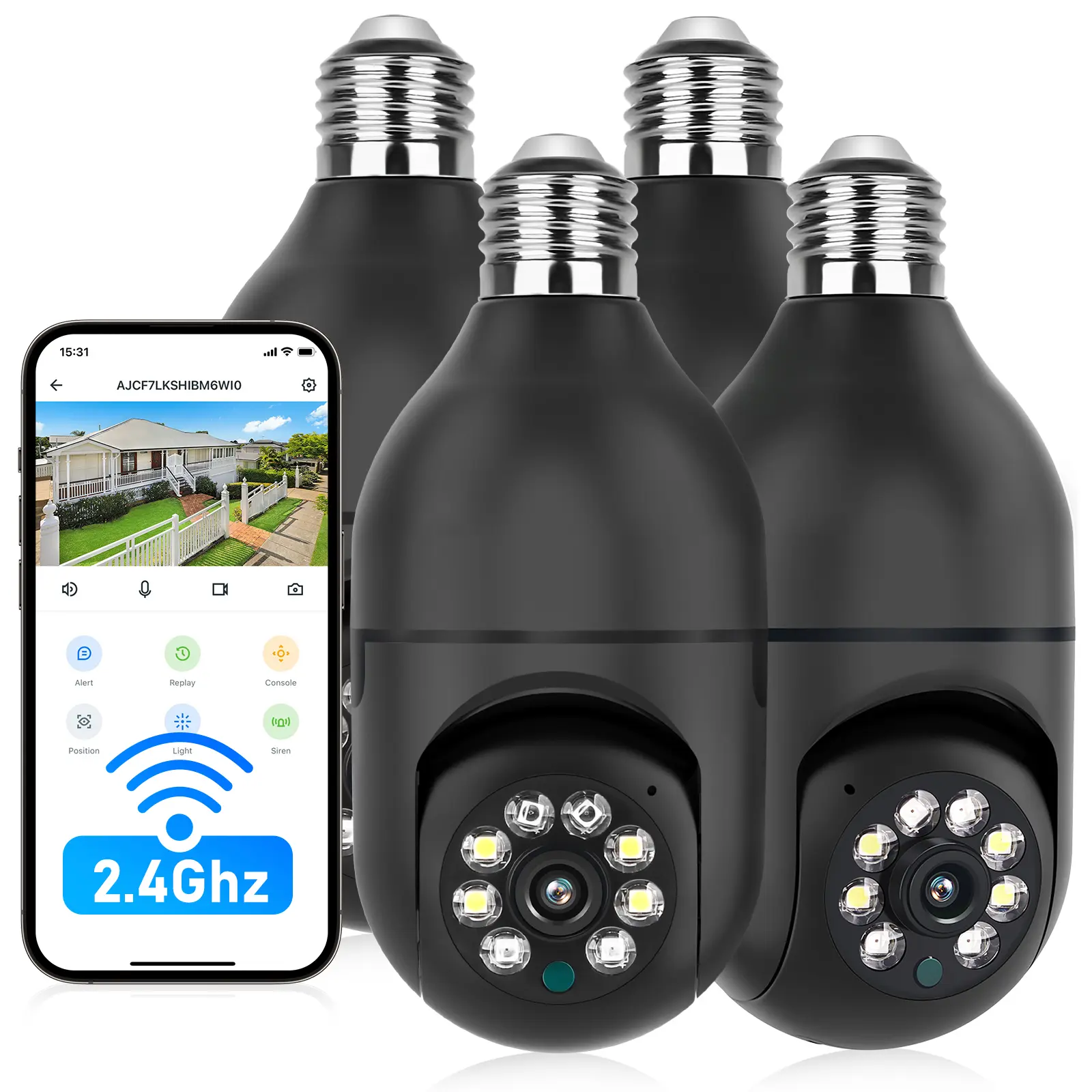 Jennov 2K WiFi Light Bulb Security Camera Wireless Outdoor 3MP HD Night Vision Auto Tracking AI Human Detection 2.4 GHz Wi-Fi Easy Install 4 Pcs