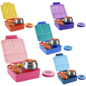 4 Compartment Bento Lunch Box with Soup Thermo, 1 Count Leakproof Lunch Food Container, Portable Lunch Box for Home Office School Insulated Lunch Compartment