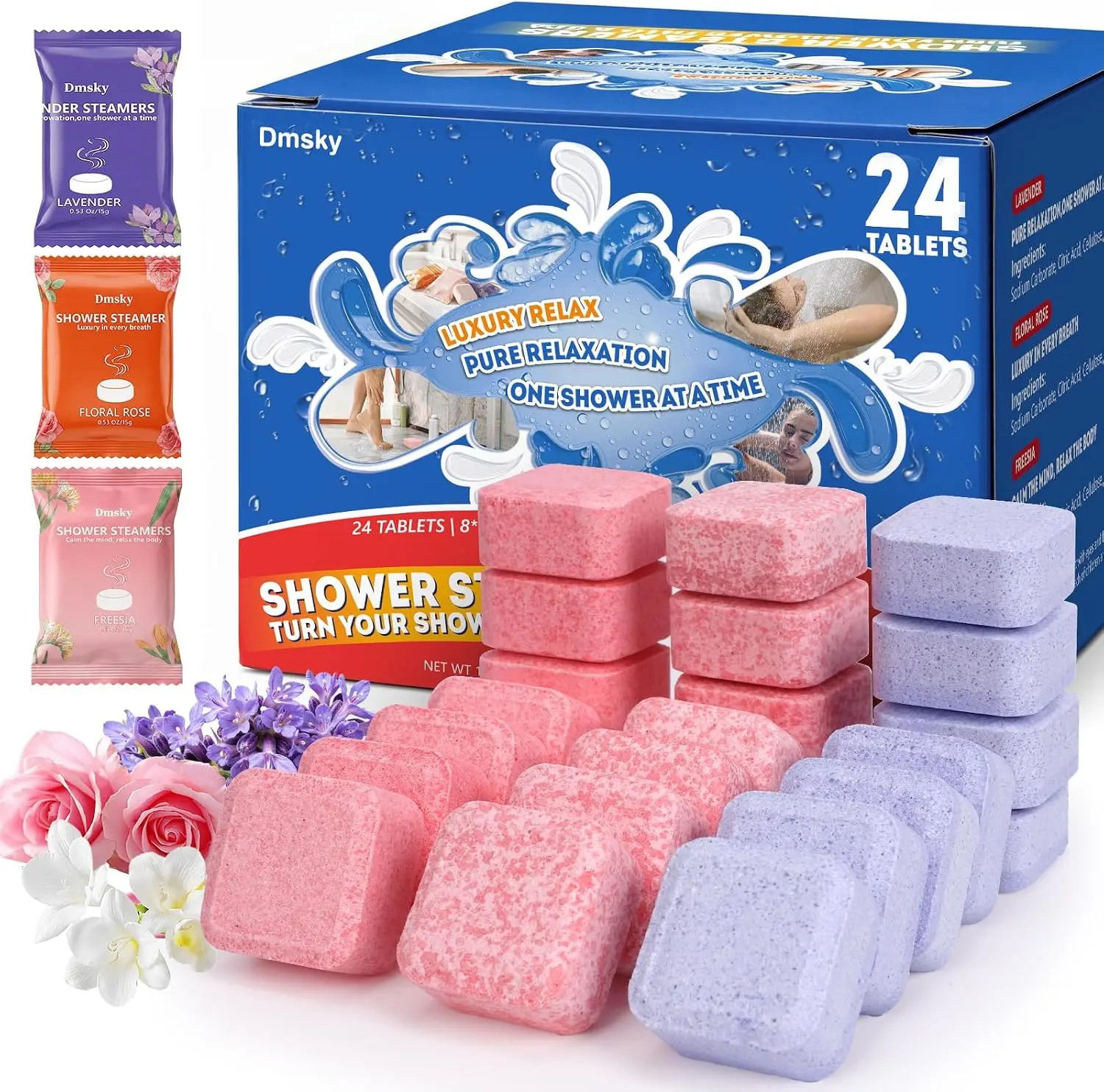 Shower Steamers Aromatherapy 24 Pack,Lavender Rose & Freesia Shower Bombs for Women,Bath Steamers for Shower Spa Relaxation,Self Care Gifts for Women,Birthday Christmas Stocking,Individual Package