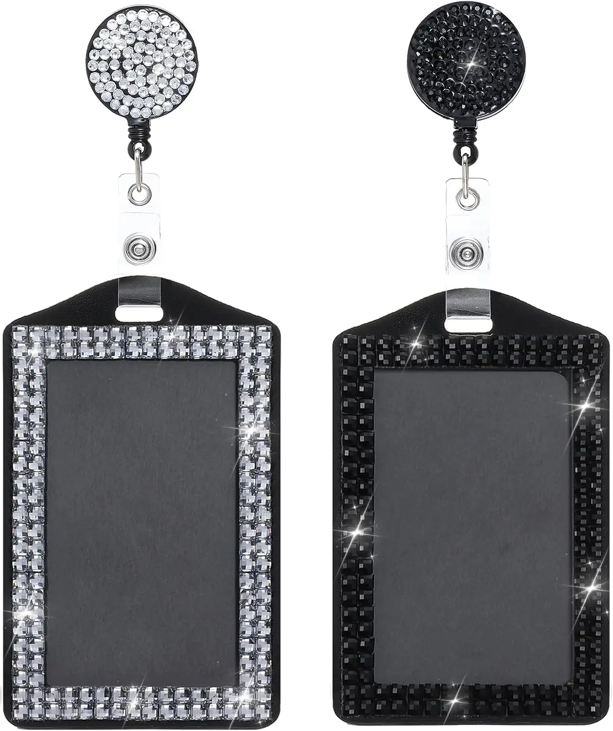 2-Pack Bling Vertical ID Badge Holder with Removable Cardholder, Resin Diamond-Inlaid Retractable Nurse & Medical Badge Reels, Sparkling Rhinestones, Portable Neck Lanyard, Fits Standard ID Cards for Office Use, Nurse Badge Reel