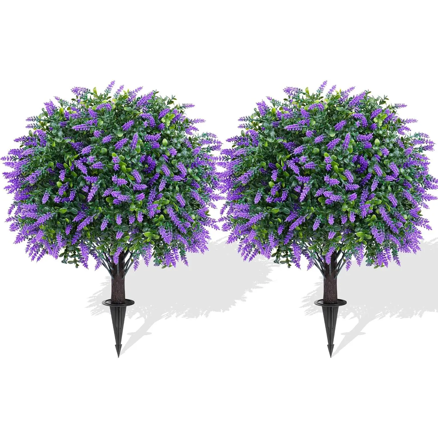 FZHCZWZX 2-Pack 16in UV-Resistant Plastic Lifelike Artificial Lavender Topiary Balls with 7-inch Ground Spikes, Artificial Trees for Balcony/Garden, Outdoor/Indoor Home & Garden Decoration
