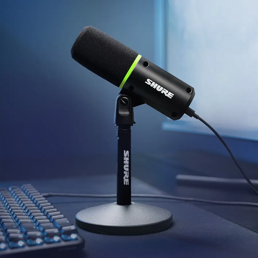 Shure MV6 Dynamic USB Gaming Microphone with Plug Connection, Audio Recording Denoiser, Tap-to-Mute Noise Cancellation, Auto Level Mode, 3.5mm Headphone Monitoring, Desktop Stand for PC Gaming & Streaming, Streaming Setup, Pc & Laptop