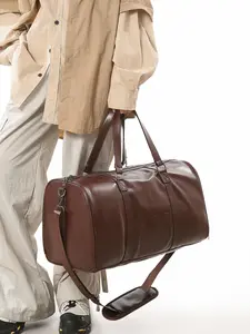 Men's Solid Color Large Capacity Travel Bag, Fashionable Simple Casual PU Leather Duffel Bag, Travel Duffels with Adjustable Strap, Versatile Travel Bag for Travel, Gym, Travel Luggage, Durable Luggage