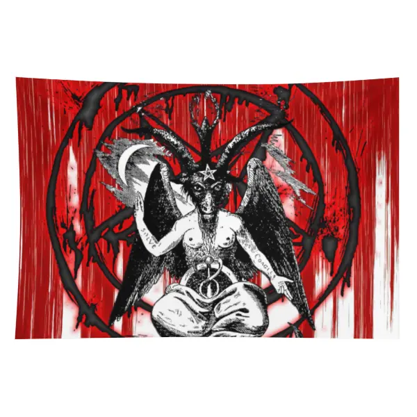 60in x 40in  home decor banner Hippie Tapestry Black And White Flag Baffmet Demon Goat Head Pentagram Satanic Headboard Aesthetic Room Decor Background Cloth funny hanging poster fan bedroom living room gift