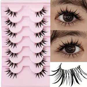 7 Pairs Half Eye False Eyelashes, Wet Look Manga Lashes, Fluffy Volume Eyelashes, Japanese Anime Cosplay Style, Spiky Design for Dramatic Look, Cosmetic, Fluffy Eyelashes Cluster, Doll Eyelashes