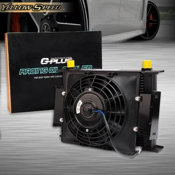 ALLGOOD Universal 30-Row 10AN Aluminum Core Racing Automotive Engine Transmission Oil Cooler Kit with 7" Cooling Fan (12.70 A, 13.00"x9.80"x2.00") for Enhanced Heat Dissipation, Ventilation & Airflow