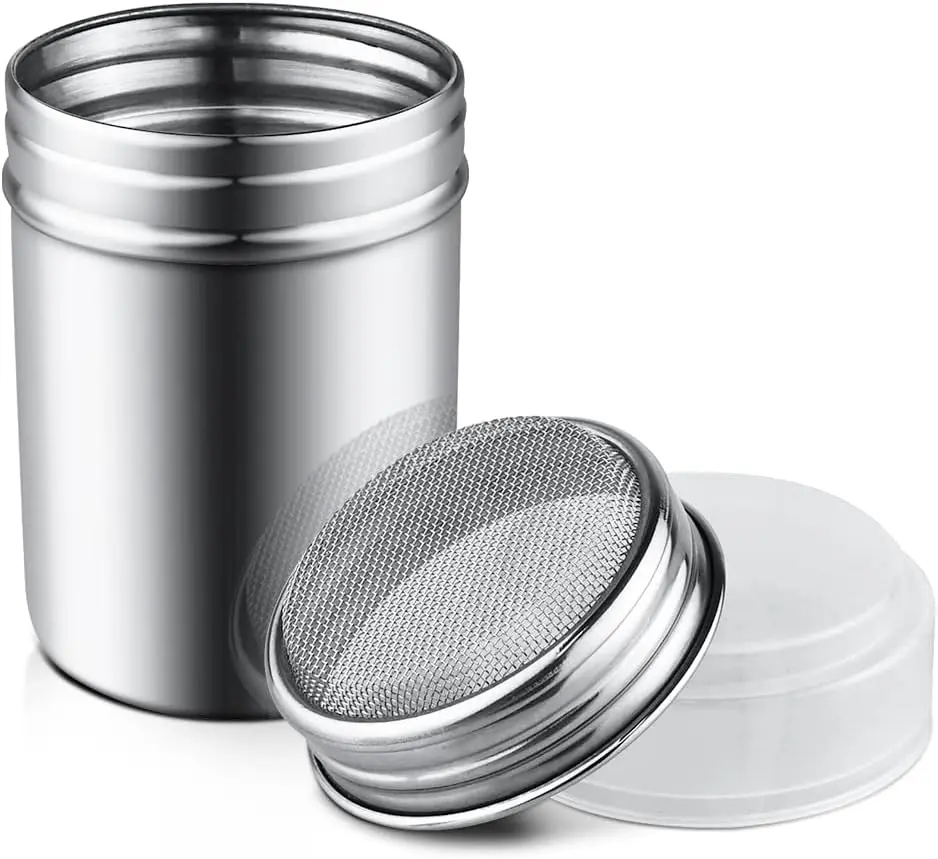 1Pcs Stainless Steel Powder Sugar Shaker Duster with Lid & Cover, Fine Mesh Kitchen Jar Dispenser Container for Baking Soda, Cocoa, Cornstarch