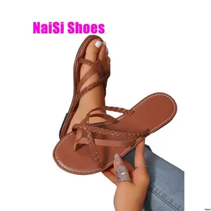 ComfortableLightweightFlipFlops CrossFlatSandals WomenWovenStrapCriss - CasualBeachSlippers Black Brown ChocolateBrown Silver