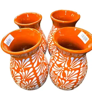 4 handmade large terracotta flower vases cielito lindo talavera made in puebla méxico