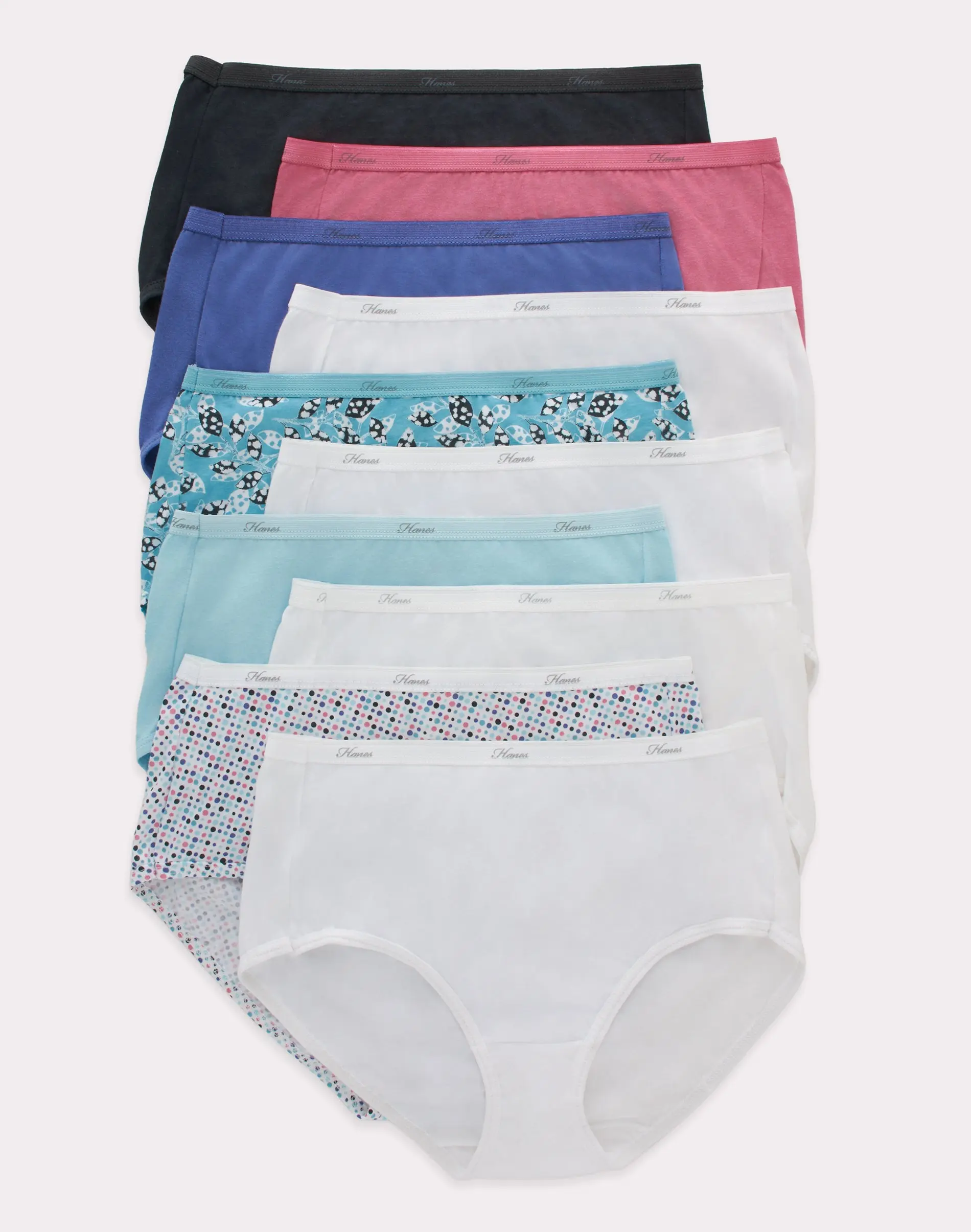 Hanes Women's Breathable Cotton Brief Underwear White Or Assorted 10-pack Multi Pack Comfortable Fit Soft Stretch Fabric Pw40wh