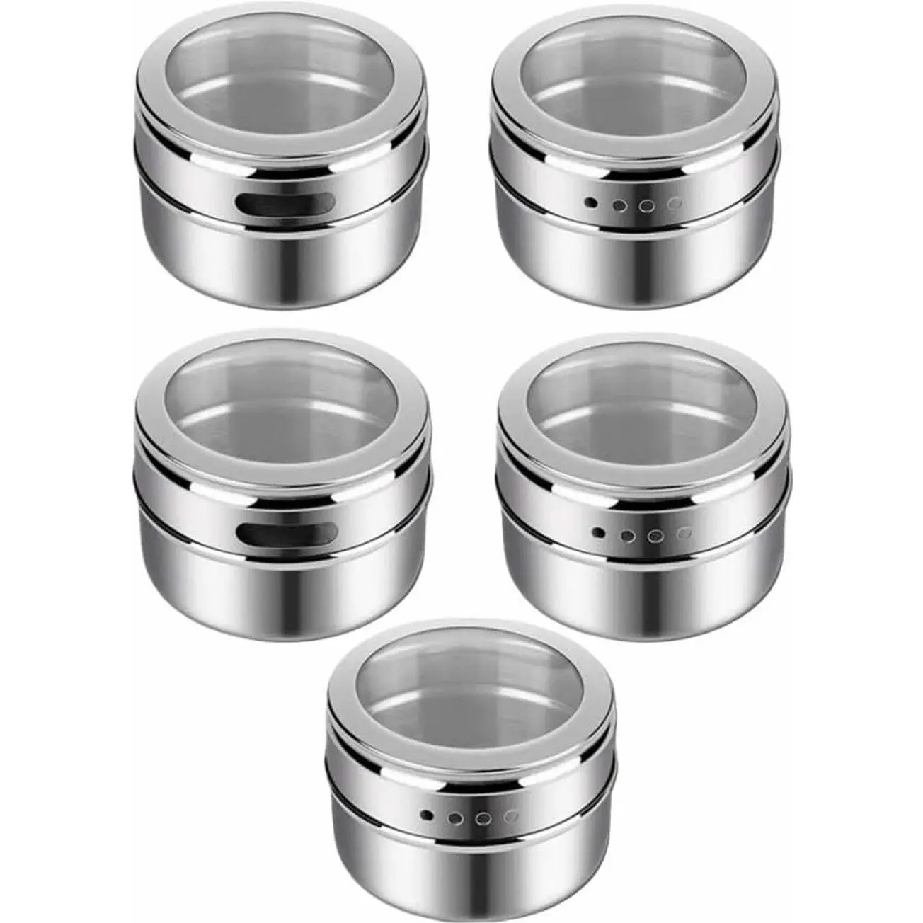 5Pack Magnetic Spice Tins, stainless steel spice container storage box with transparent lid for storing herbs, spices and other seasonings