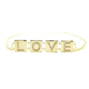 Lettered Square CZ Love Costume Jewelry Necklace, Stylish Fashion Accessory, Love Lettering Necklace, Gold Letter Necklaces