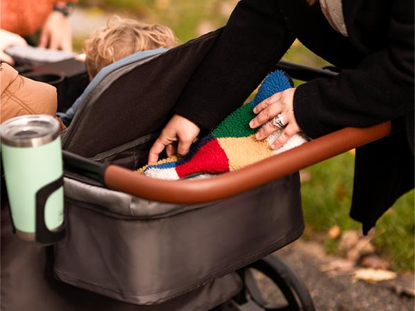 HARPPA Foldable 2 Seater Baby Stroller Wagon with Canopy & Mosquito Net, Stroller with Cup Holders & Stroage, All-Terrain Wheels, Adjustable Handle, For Outdoor & Beach, Baby Items