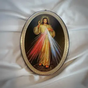 Divine Mercy Jesus Oval Wall Plaque 5.25 x 4.25 Gold & Silver Foil Religious Art Decor