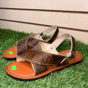 Mexican Crossed Huarache Sandals - Brown Leather & Orange Sole with Green Tags for Comfortable Wear