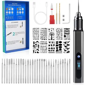 Upgraded 21000RPM Aluminum Alloy Cordless Electric Engraving Pen Kit for Metal Wood Glass Jewelry Stone with 33 Bits & 10 Stencils