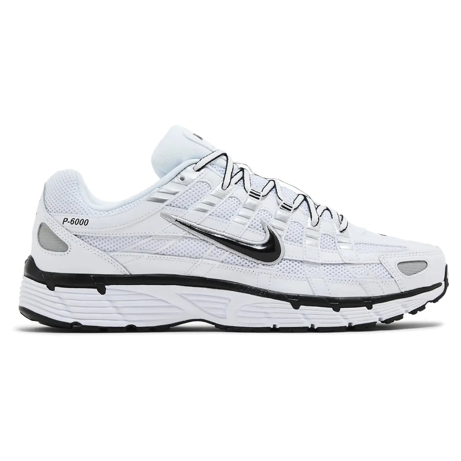 NIKE P-6000 Men's Chunky Trainers, Lace-up Sporty Chic Footwear in White, Metallic Silver and Black, Sneakers, Shoes, Sneakers For Women, All Day Wear, Walking Shoes, Gym-To-Street Athletic Training, Mesh Upper, Sneaker