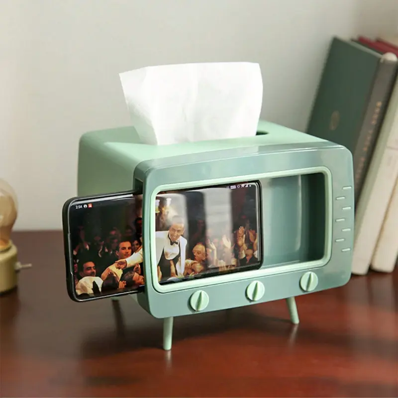 1/2pcs Tissue Box Holder Retro TV Tissue Box Cover Cute and Practical Cell Phone Holder Tampon Holder for Bathroom, Kitchen, Bedroom Dressers, Desks and Tables, Night Stands, Creative Gift Plastic Green