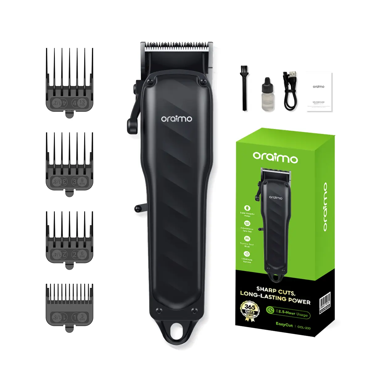 [FathersDayGift] Oraimo Professional Hair Clippers Set, USB Rechargeable Cordless Adjustable Trimmer Head for Men, 7000 RPM Motor, 0-Gap Blade, 150-Min Runtime High Quality Trimmer Salon Grooming Kit with Accessories for Home & Travel