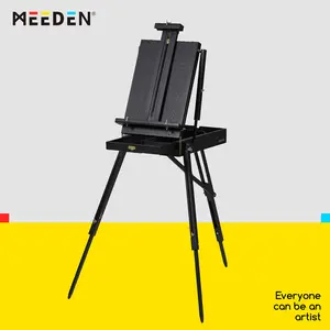 MEEDEN Art French Easel for Outdoor Painting: Wooden Plein Air Easel Box - 57''-72'' Height Adjustable Travel Easel - Black