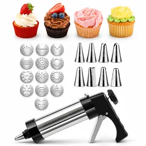 MIUVA 21-Piece Stainless Steel Cookie Press Gun Kit, Cookie Maker Baking Set with 13 Discs & 8 Piping Tips for Decorating and Pastry Baking