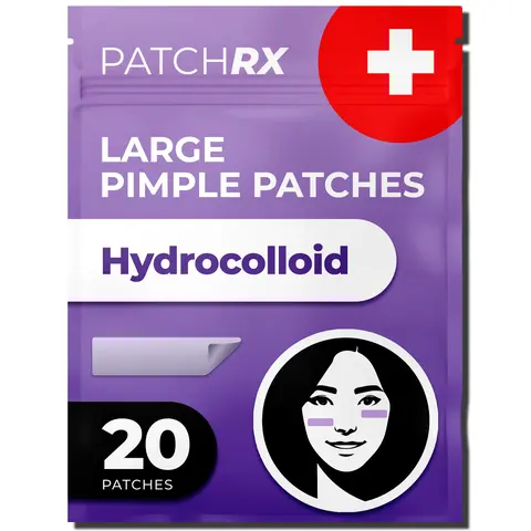 PatchRx Large Pimple Patches for Face (20 Pack), Treat Blemishes Overnight, Hydrocolloid Acne Patch, Hydrocolloid Bandages, Big Pimple Patches, Large Acne Patch
