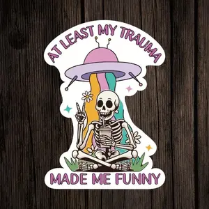 Skeleton Meditating on UFO Design Car Sticker, Decal for Cars, Waterproof Vinyl Sticker, Decorative Sticker for Laptop, Water Bottle, Car Exterior Accessories