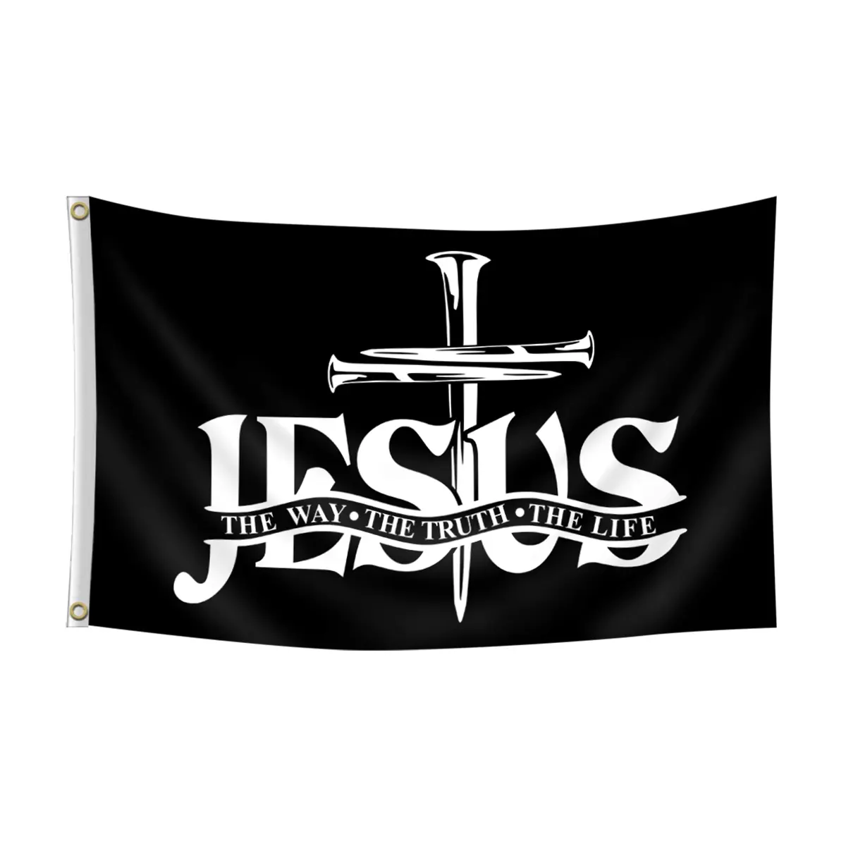, Jesus Flag Banner, The Way, The Truth, The Life, 2*3ft(60*90cm) /3x5ft (90*150cm), 2 Grommets, Single-Sided Printing, for Indoor, Outdoor, Home, Vintage Room Decor, Room, Party, Activities, Garden, Wall Decor, Decoration Items, Home Decor Supplies