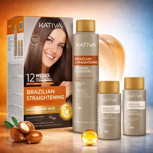 Kativa Brazilian Keratin Hair Straightening Treatment Kit – Frizz-Free for 12 Weeks, Formaldehyde-Free with Hyaluronic Acid & Argan Oil, Professional Salon Quality