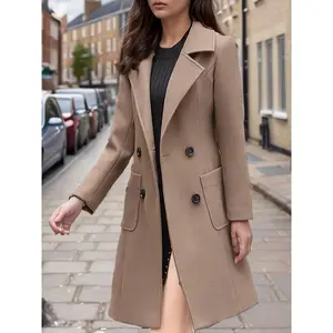 Womens Chic Solid Color Open Front Jacket - Lapel Neck, Double-Breasted, Long Sleeve - Perfect For Winter & Fall Fashion