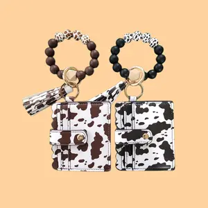 2025 New Women's Simple Elegant Silicone Bead Keychain - Leather Tassel Bracelet, Pure Leather Card/Bus Card Holder, Versatile Birthday Gift (Buy 2 Get 1 Free; Note Your Preferred Color Number)