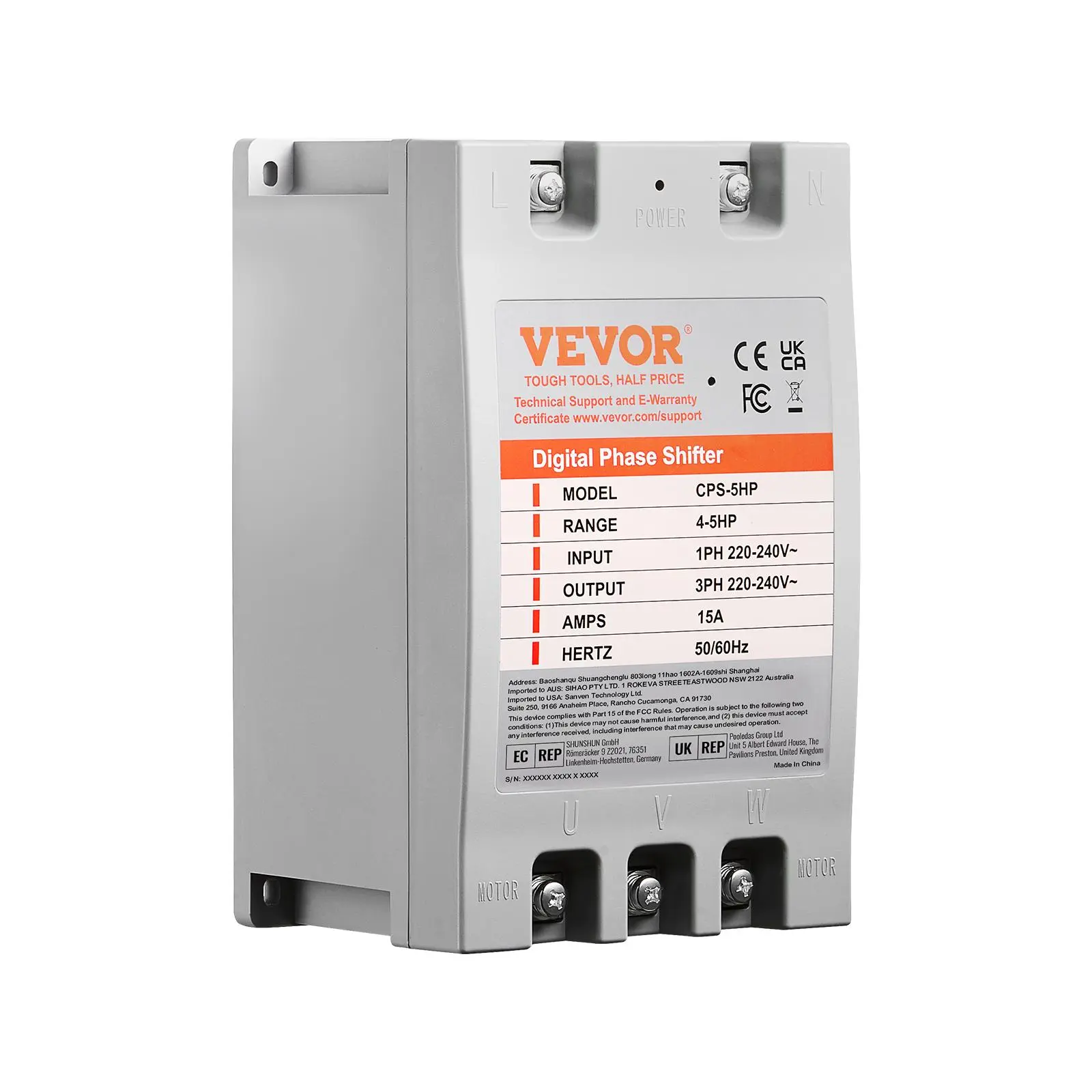 【summerfinds】VEVOR 3 Phase Converter - 5HP 15A 220V Single Phase to 3 Phase Converter, Digital Phase Shifter for Residential and Light Commercial Use, 220V-240V Input/Output (One Converter for One Motor Only)