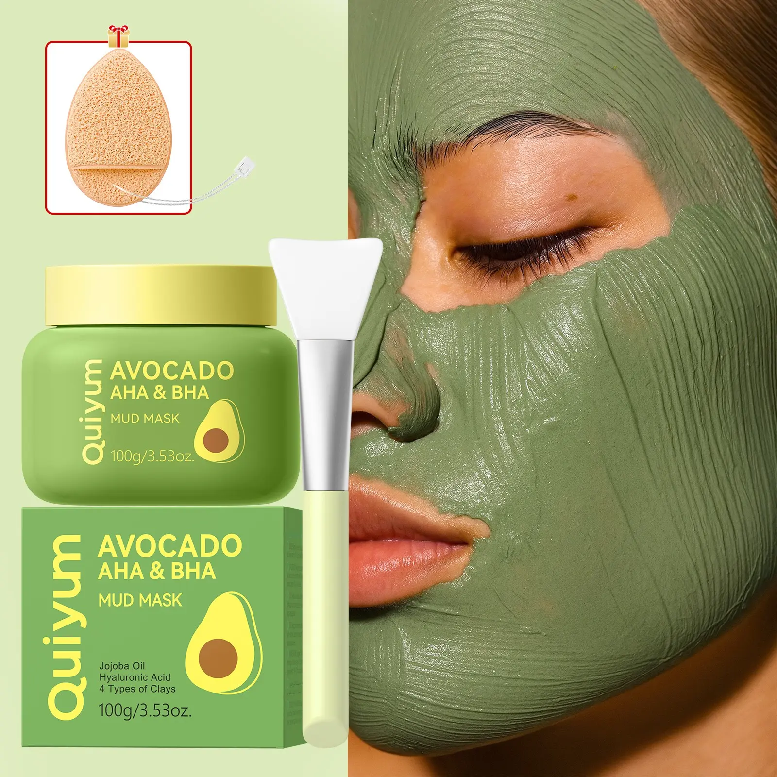 QUIYUM Avocado AHA & BHA Mud Mask | Mask Exfoliate Deep Cleansing Pore Minimizing Oil Control Gentle Exfoliating Hydrating Soothing Beauty Exfoliating Facial Mask For Glowing Skin Face Products