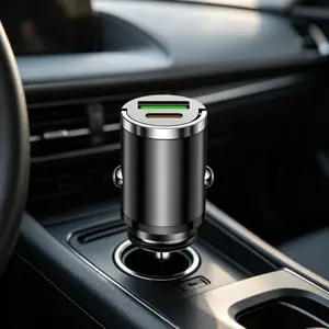 Mini Fast Car Charger Adapter, Dual Port USB-A & Type-C, Metal Car Charger, Hidden Flush Fit, High Speed Charging for Smartphones, Car iPhone Charger