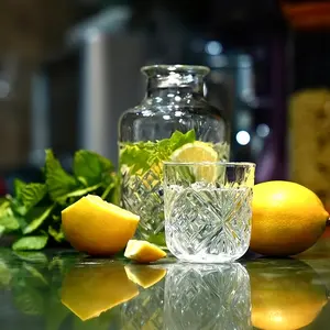 Crystal Bedside Water Bottle Set, Includes Mug and Cup, Night Use Design, Capacity 17.75 Oz/525 Ml, Perfect for Bedroom Hydration